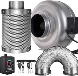 iPower 6 Inch 442 CFM Inline Fan Carbon Filter 25 Feet Ducting Combo with Variable Speed Controller and Rope Hanger for Grow Tent Ventilation