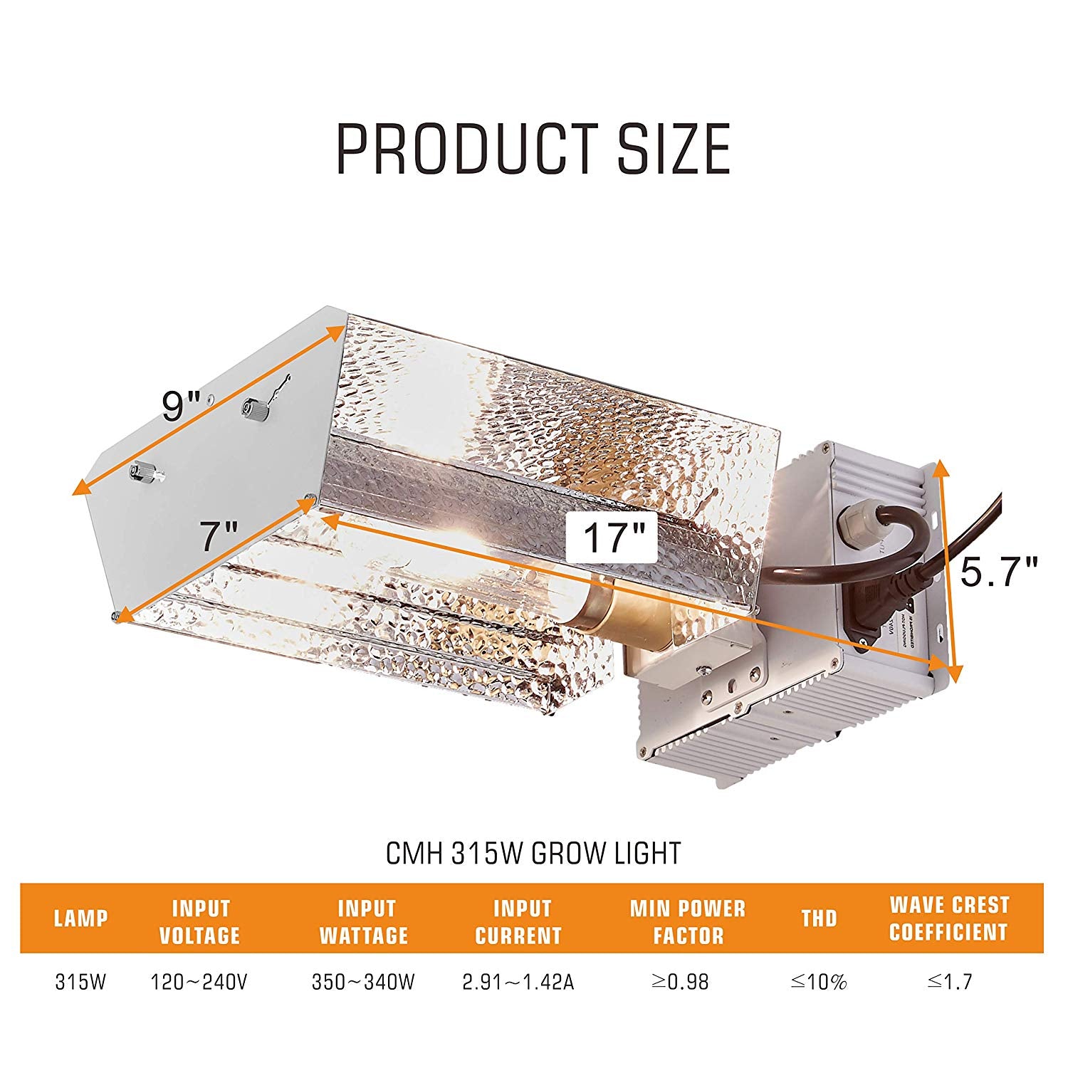 ECO Farm CMH 315W Grow Light Fixture Reflector Open Kit-growpackage.com