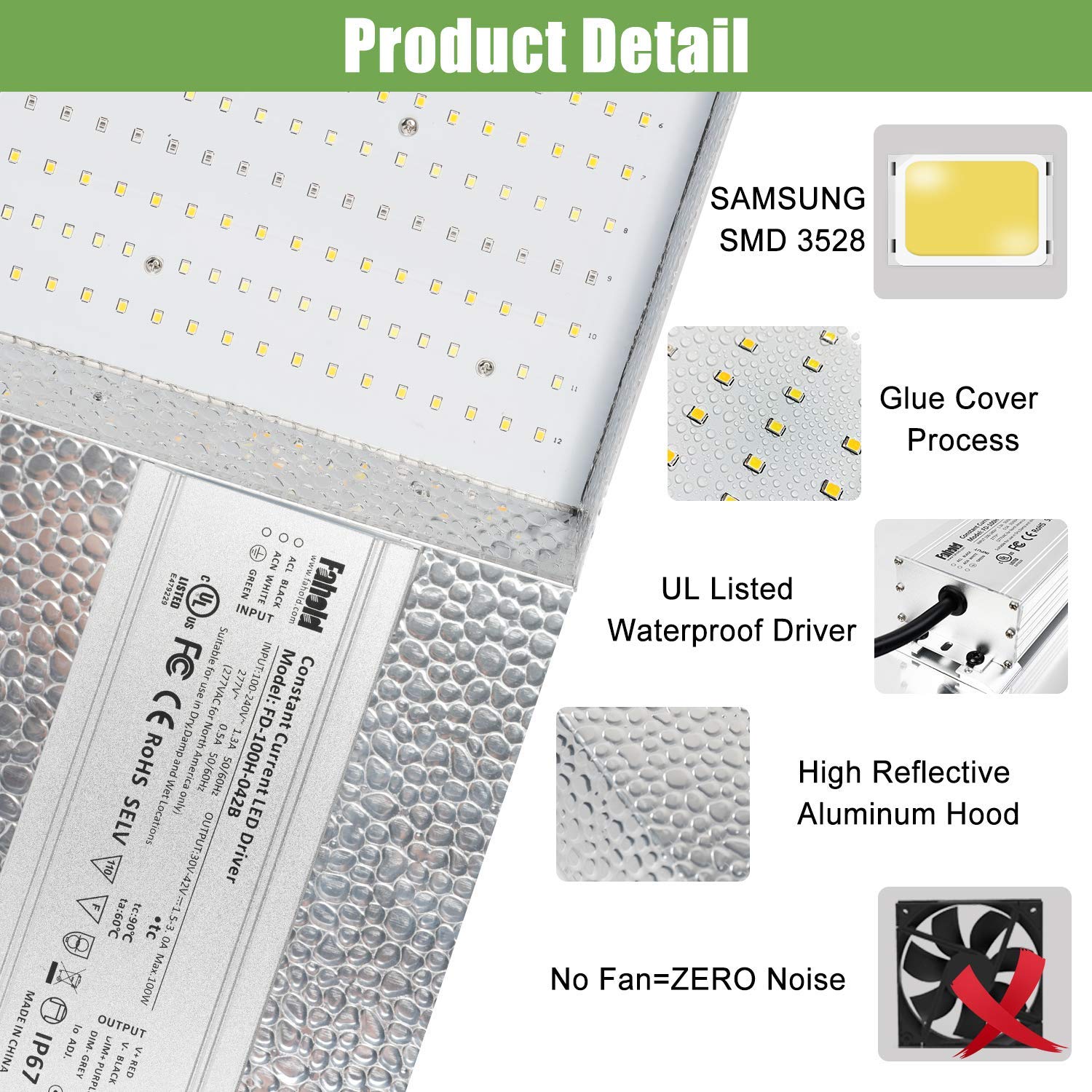 Phlizon 600W Dimmable Plant LED Grow Light Full Spectrum Grow Light