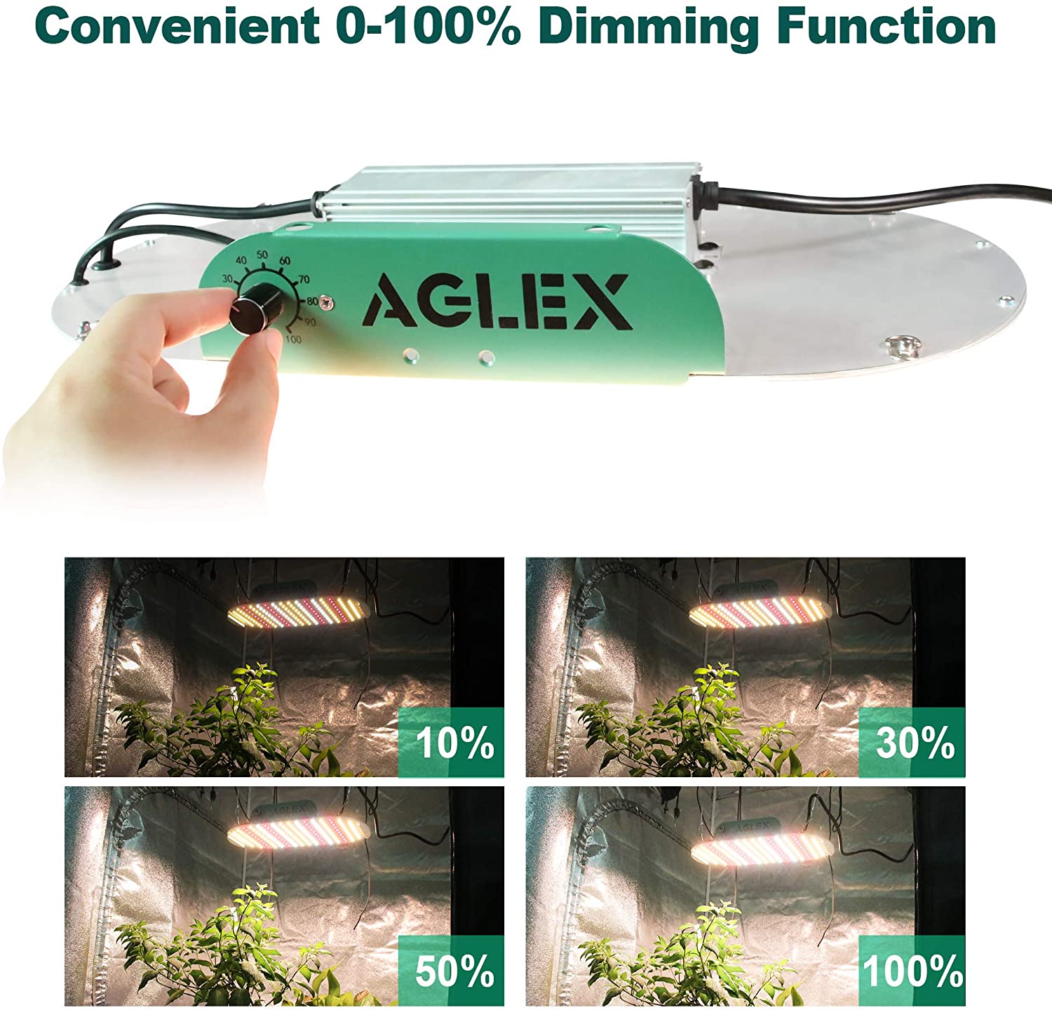 AGLEX K Series LED Plant Grow Light 2X4ft Dimmable Sunlike Full Spectrum with 3030 LEDs & UL Listed IP65 Waterproof Driver