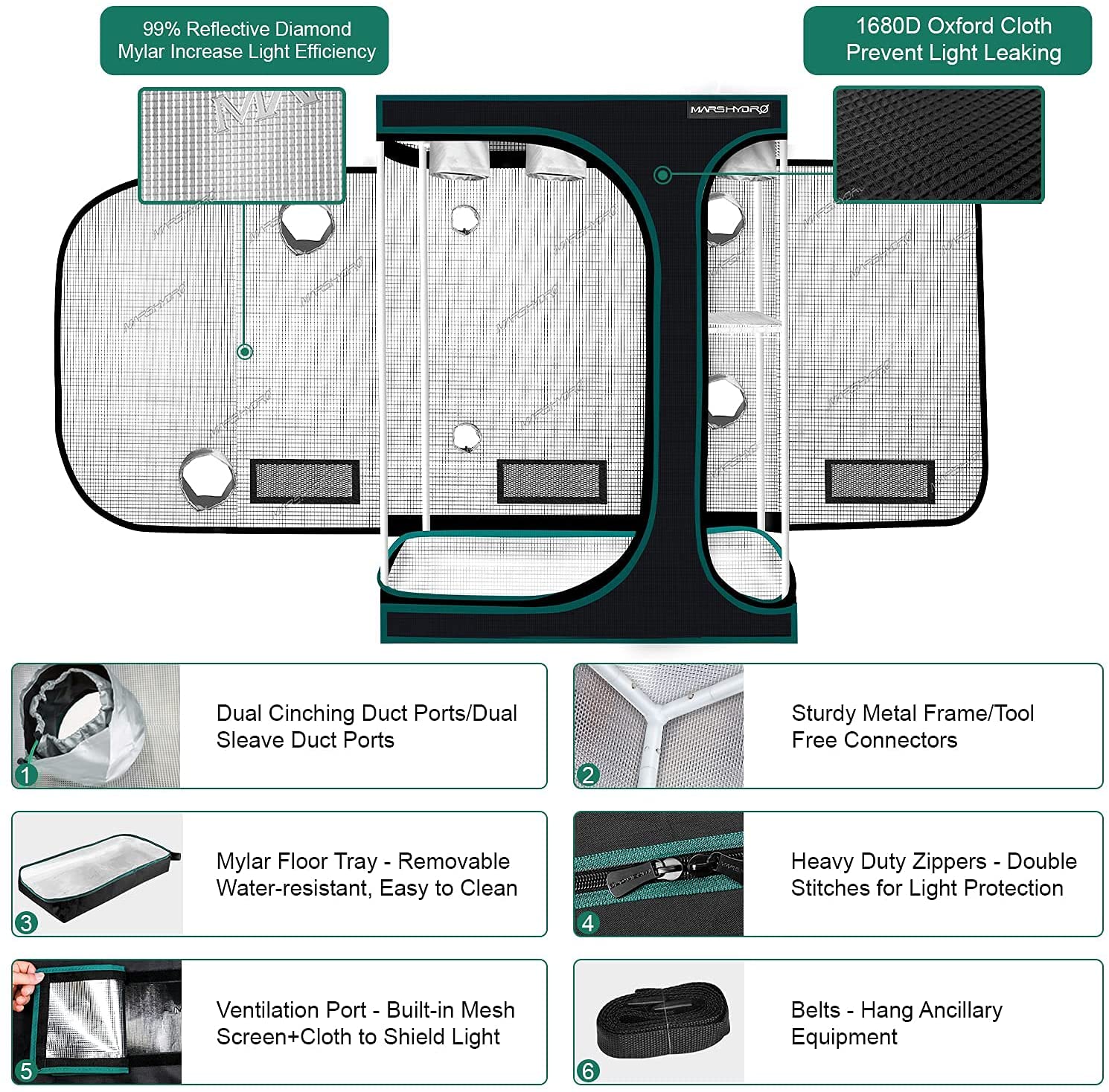 MARS HYDRO 60"x48"x80" Grow Tent 5x4ft 2-in-1 Grow Tents for Indoor Growing