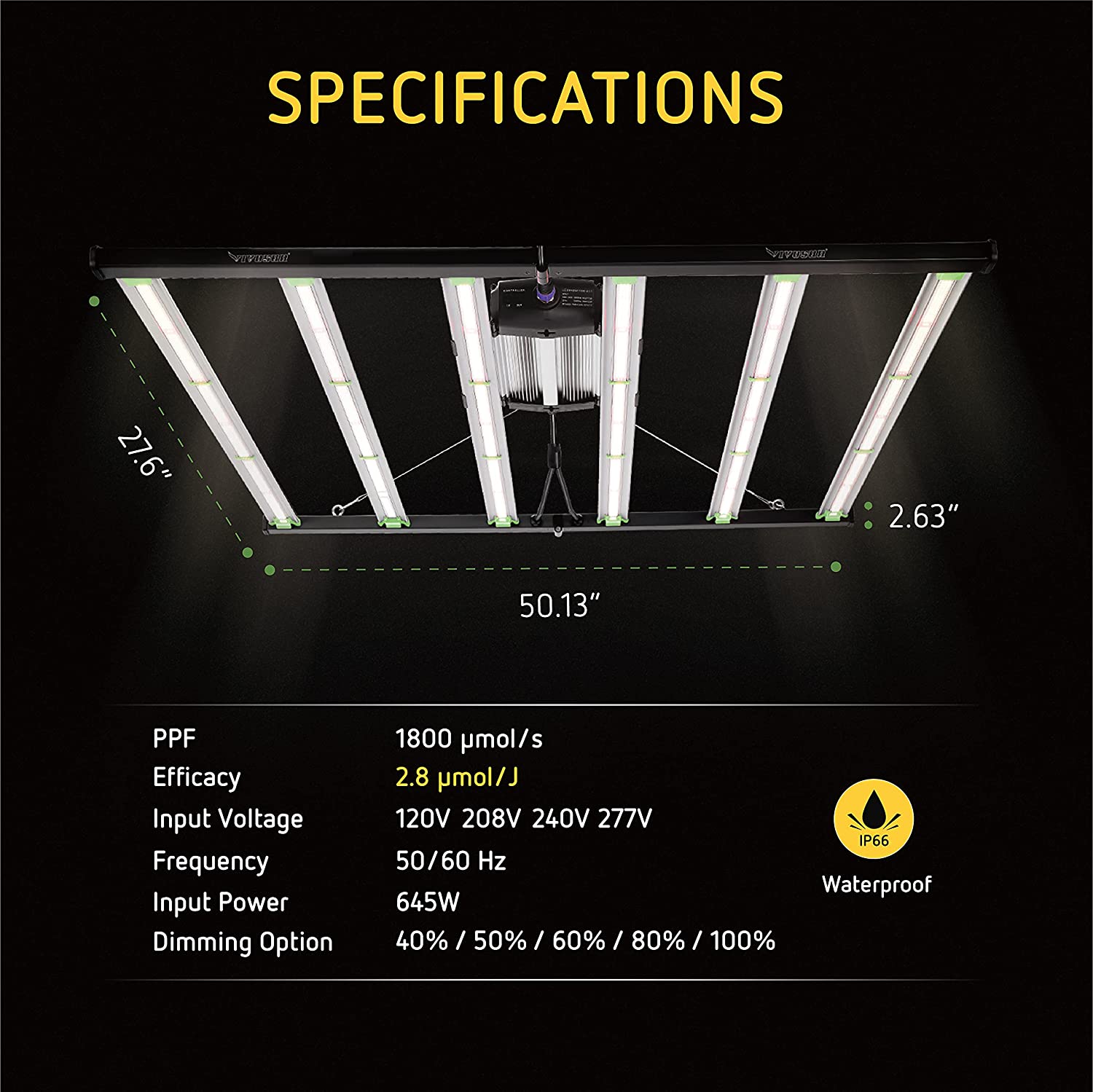 VIVOSUN VS6450 Foldable Dimmable LED Grow Light with Samsung & OSRAM Diodes