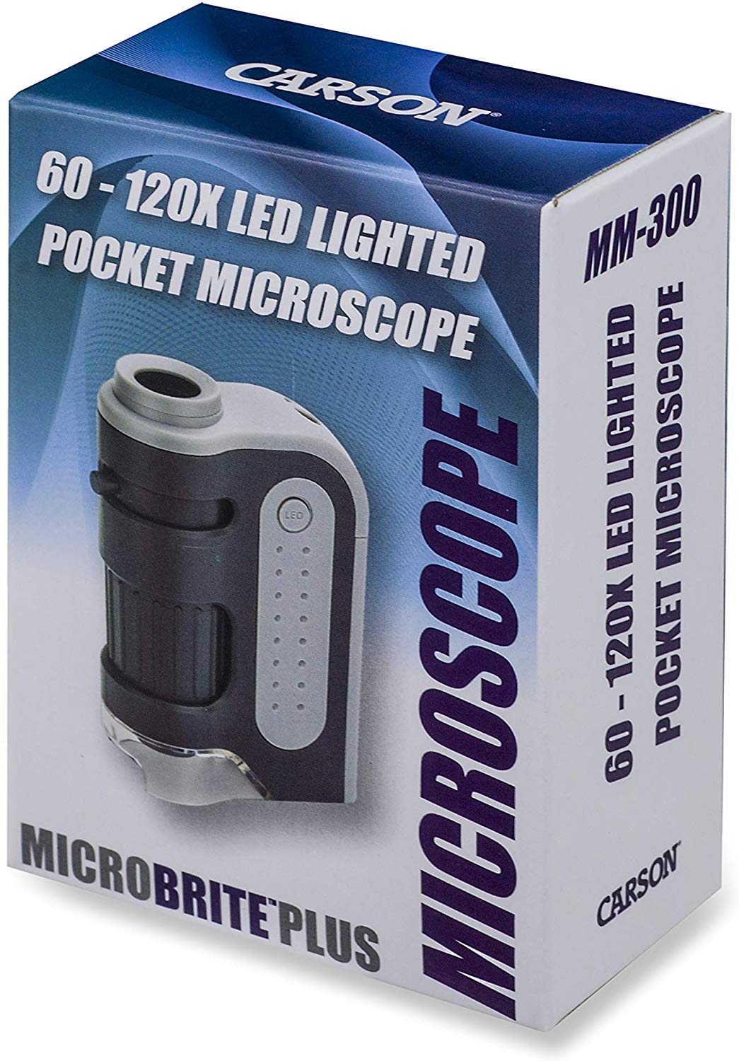 Carson MicroBrite Plus 60x-120x LED Lighted Pocket Microscope with Aspheric Lens System (MM-300 or MM-300MU)