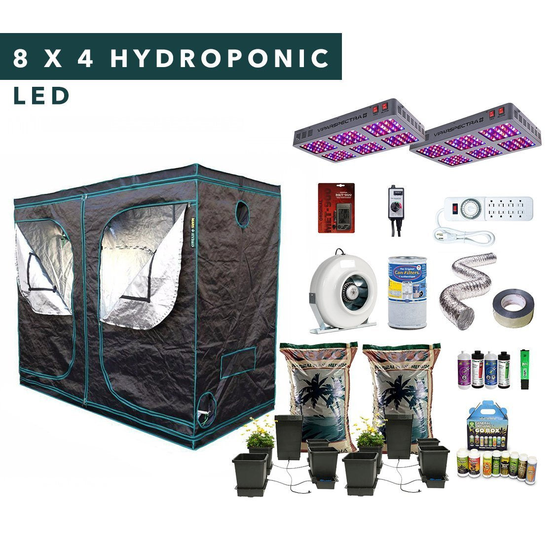 8' X 4' LED Hydroponic Complete Indoor Grow Tent Kits for 8 Plants