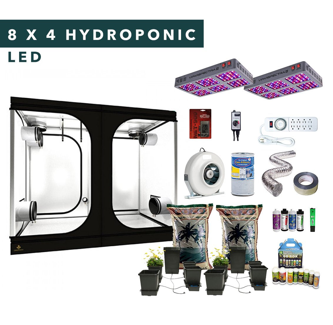 8' X 4' LED Hydroponic Complete Indoor Grow Tent Kits for 8 Plants