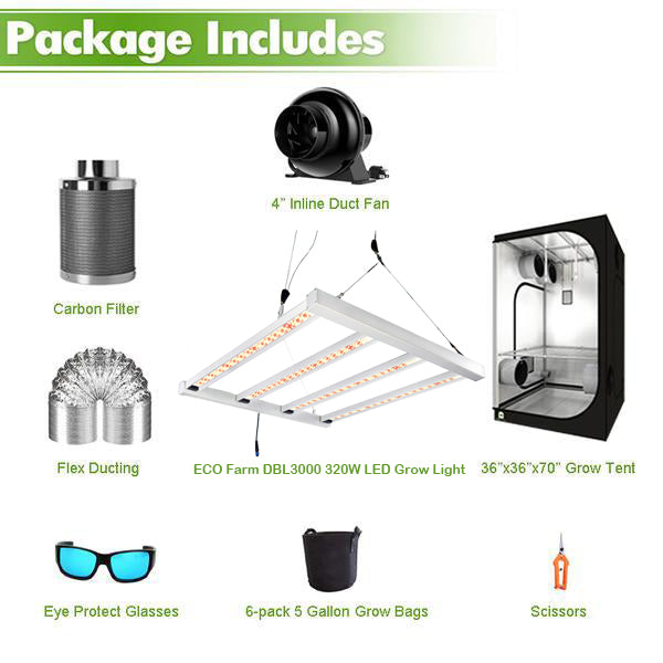 ECO Farm 3'x3' Essential Grow Tent Kit with ECO Farm DBL3000 320W LED Grow Light