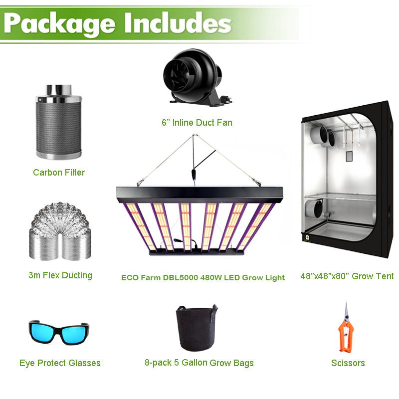 ECO Farm 4'x4' Essential Grow Tent Kit with ECO Farm DBL5000 480W LED Grow Light