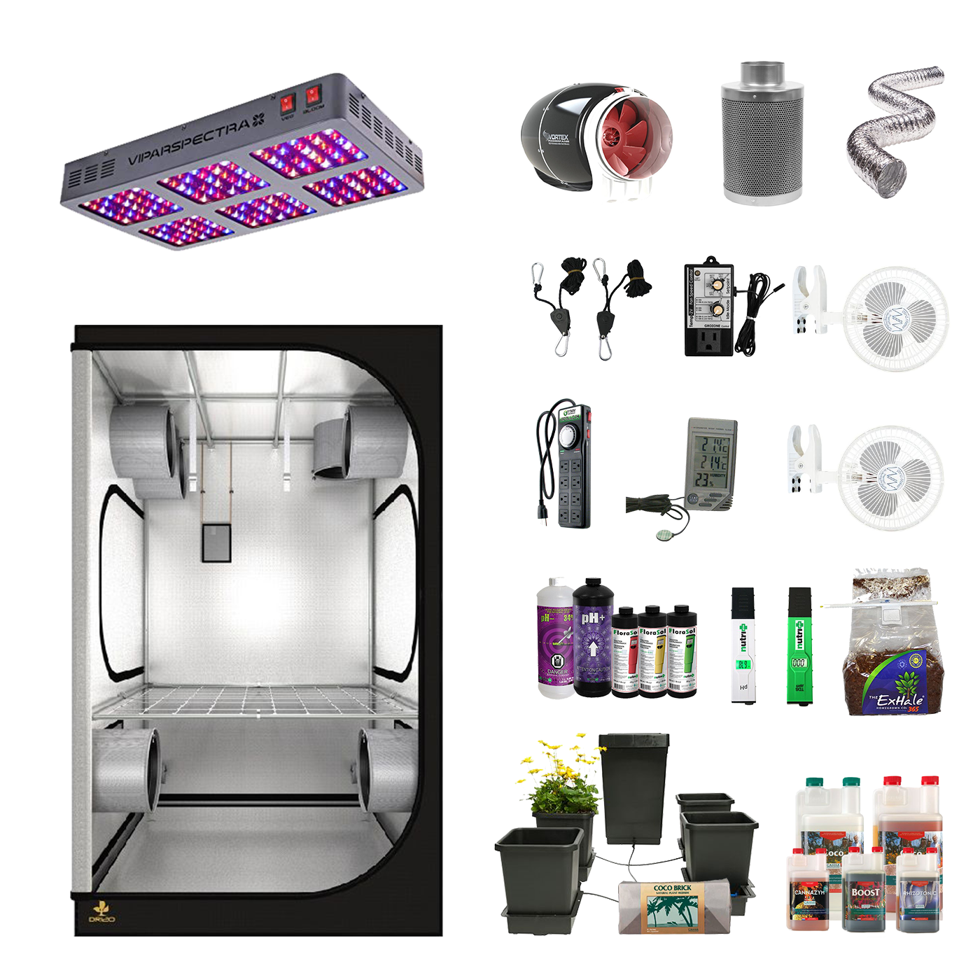 4' X 4' LED Hydroponic Indoor Grow Tent Kits for 4 Plants