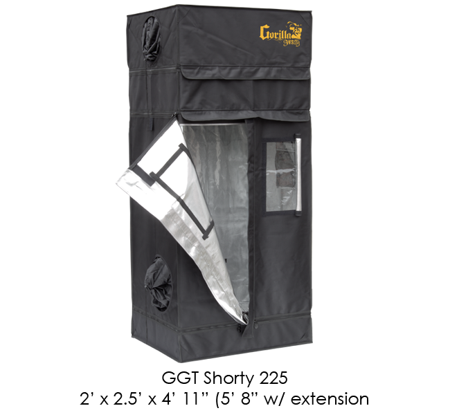 Gorilla 2ft x 2ft5inch x 4ft11inch w/ Ext 5ft11inch Grow Tents For Short Plants