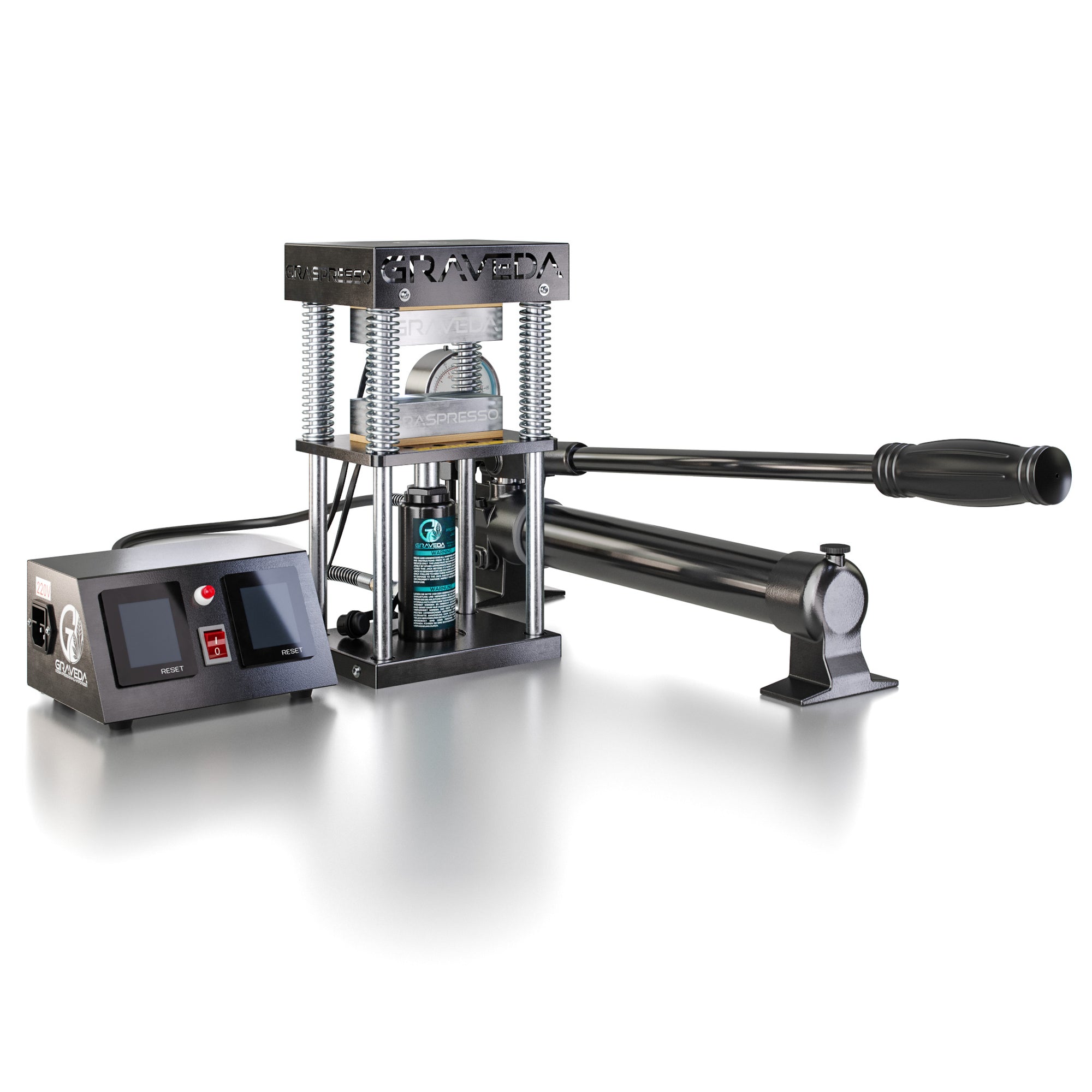 Graveda Graspresso EPIC 15 Ton hydraulic cylinder and manomete Rosin press