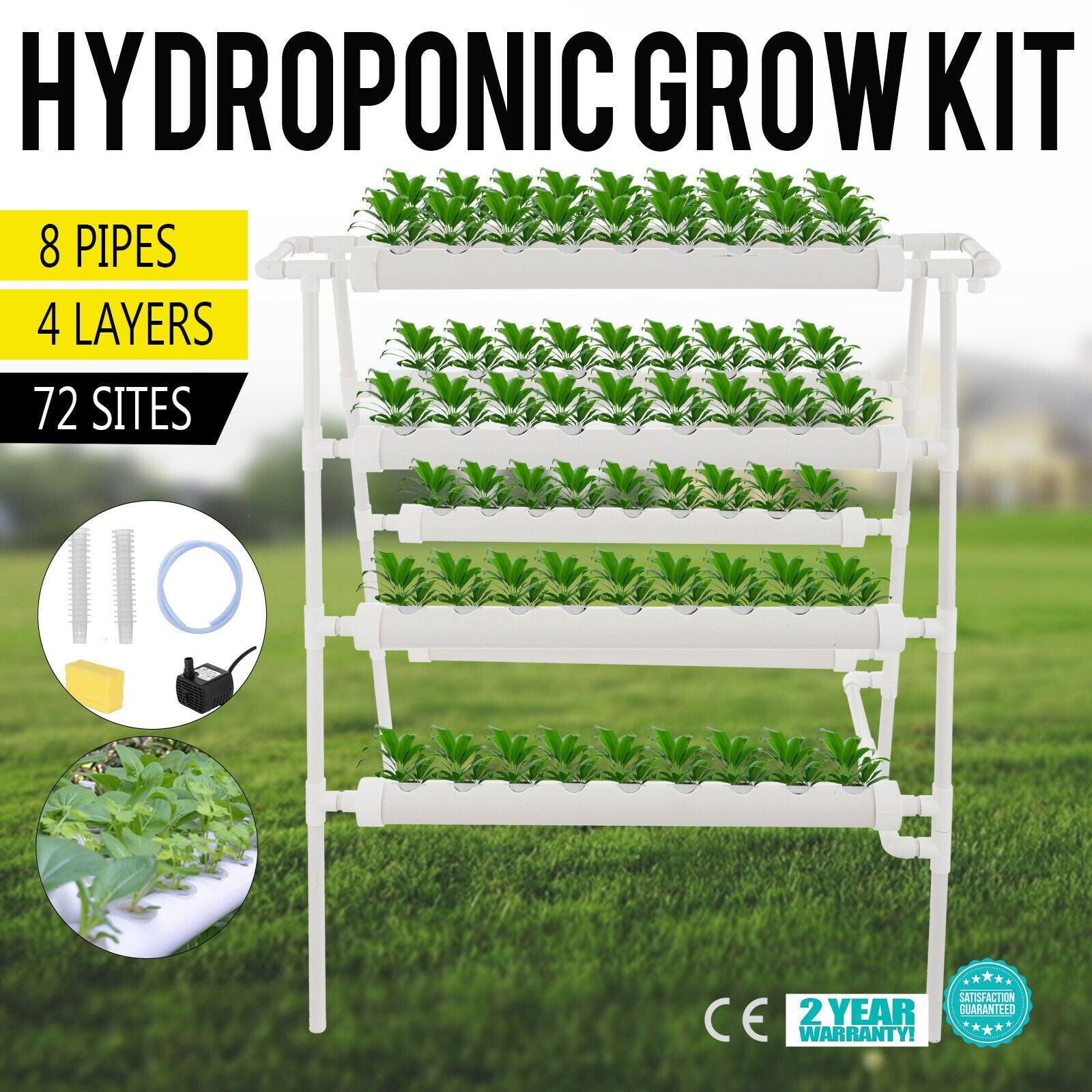 ECO Farm 4 Layers 8 Pipes 72 Plant Sites Hydroponic Growing System-growpackage.com