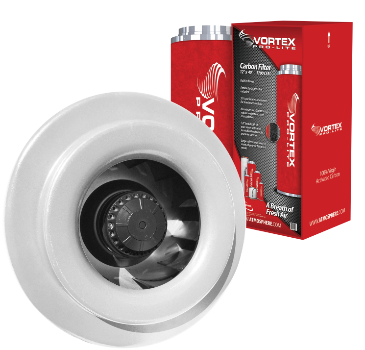 Vortex VBC1000 781 CFM 10" Inline Fan + Pro-Lite Filter 10" x 40" 1400 CFM Carbon Filter
