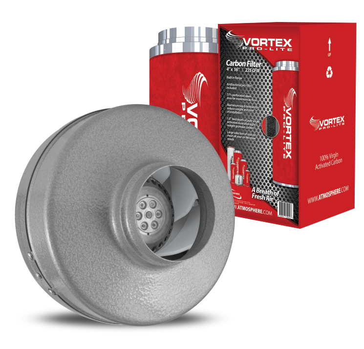 Vortex VTX400 220 CFM 4" Inline Fan and Pro-Lite Filter Carbon Filter