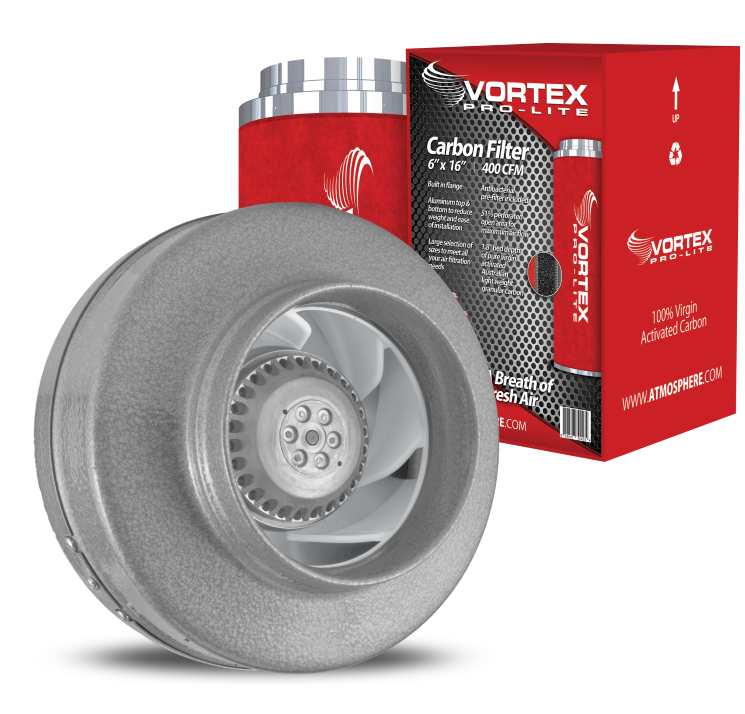 Vortex VTX600L 293 CFM 6" Inline Fan and Carbon Filter