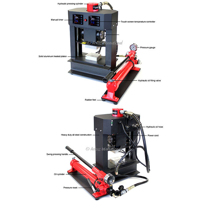Across International 20 Ton Manual Hydraulic Rosin Press with Dual 4" x 3" Heating Platens, 220 Volt